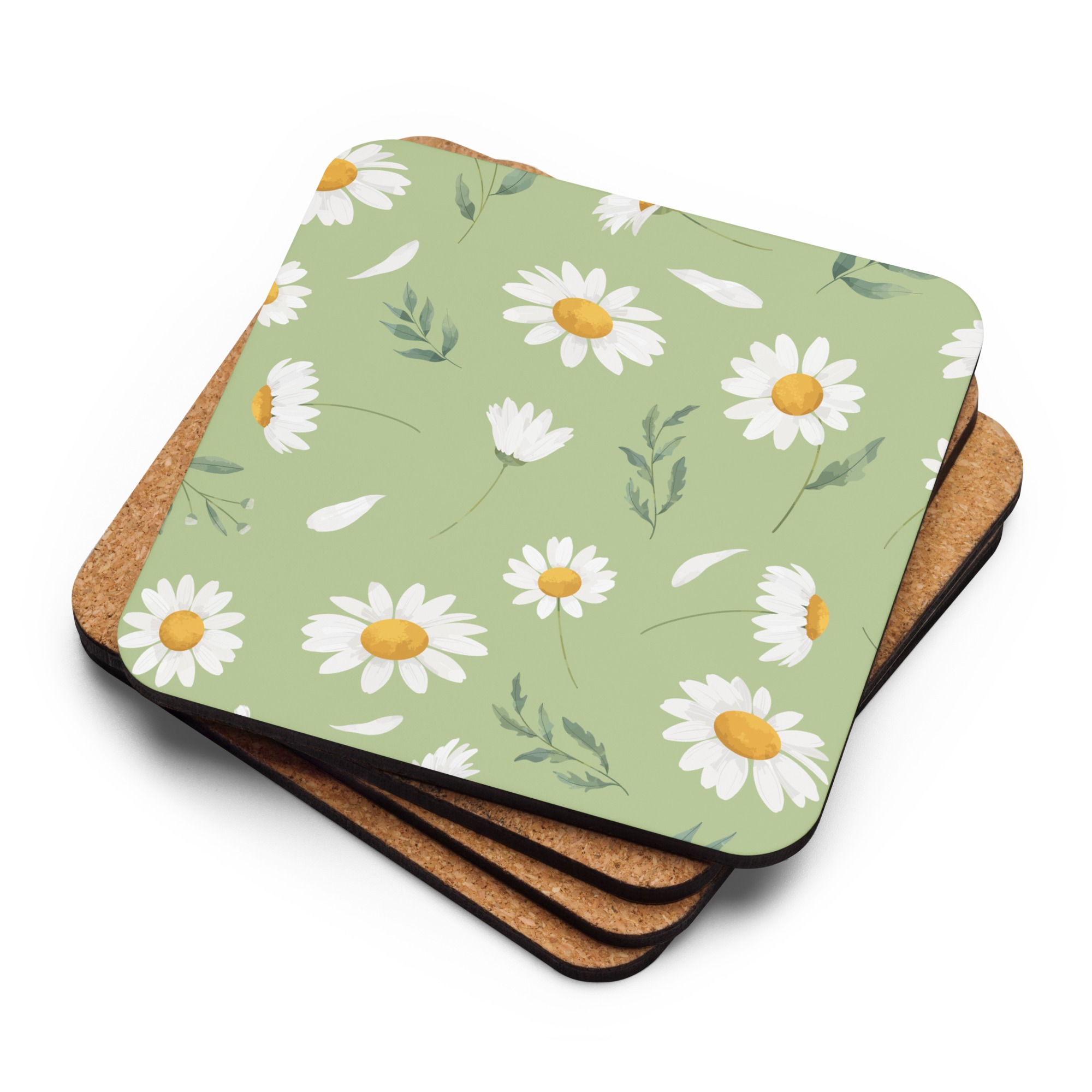 Daisy Cork-back coaster - Sage Green - Image 5