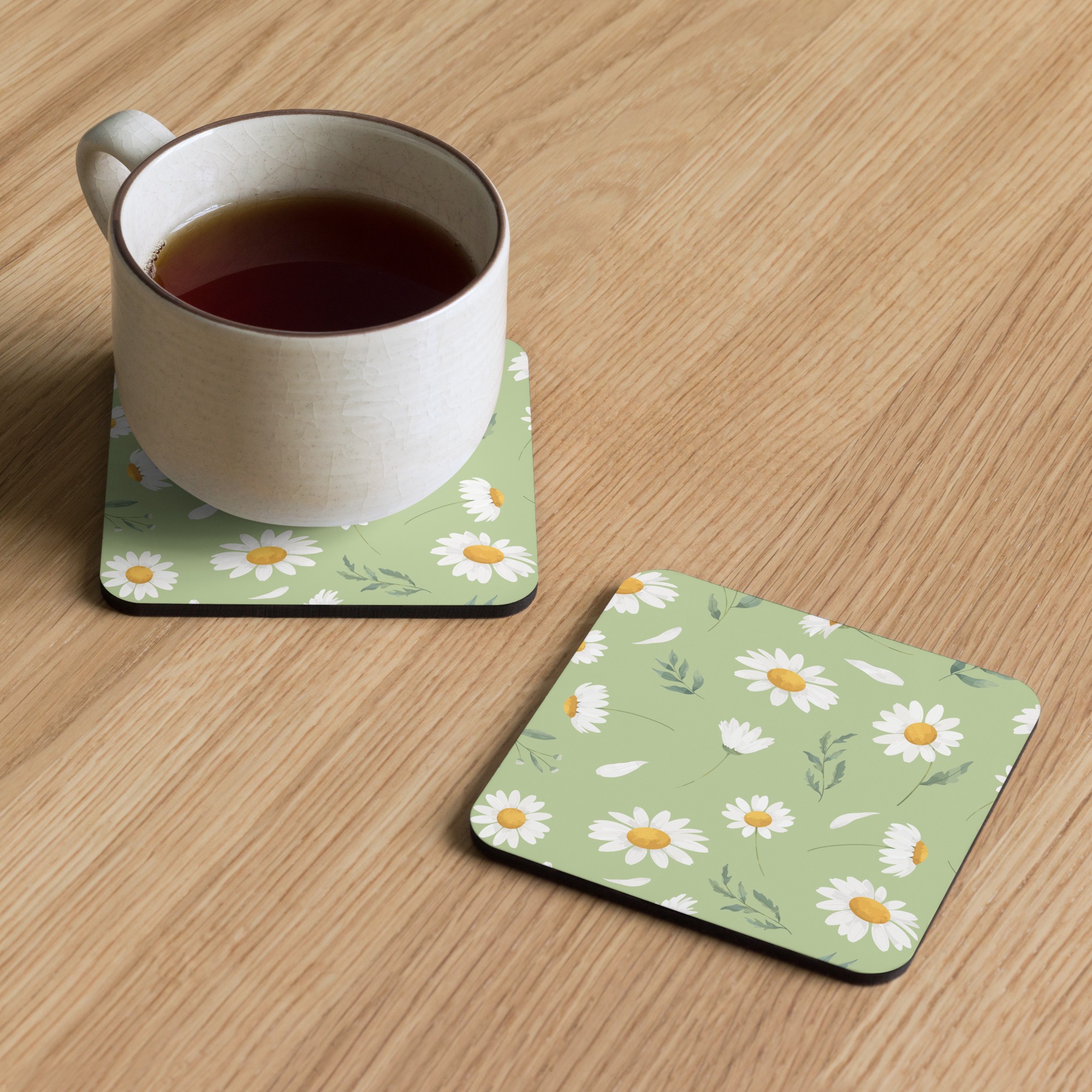 Daisy Cork-back coaster - Sage Green