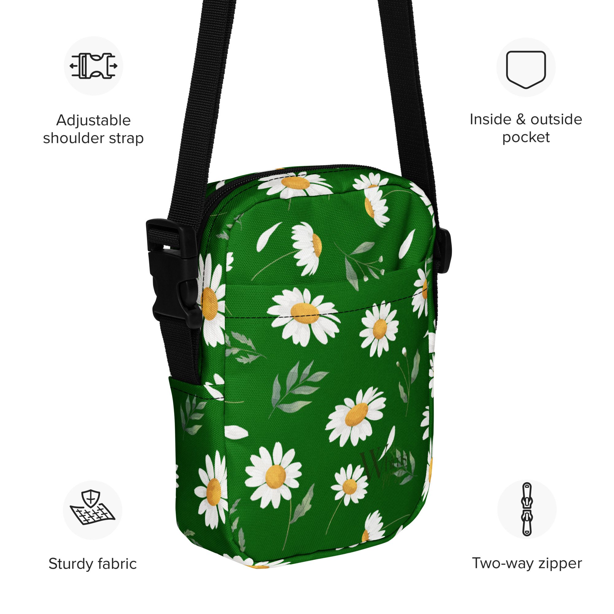 Utility crossbody bag - Dark Green Daisy - Image 14