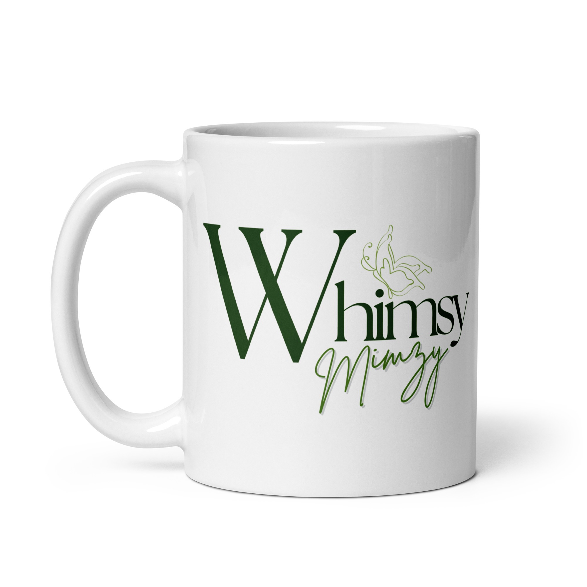 White Glossy Mug – Butterfly | Whimsy Mimzy Branded - Image 5