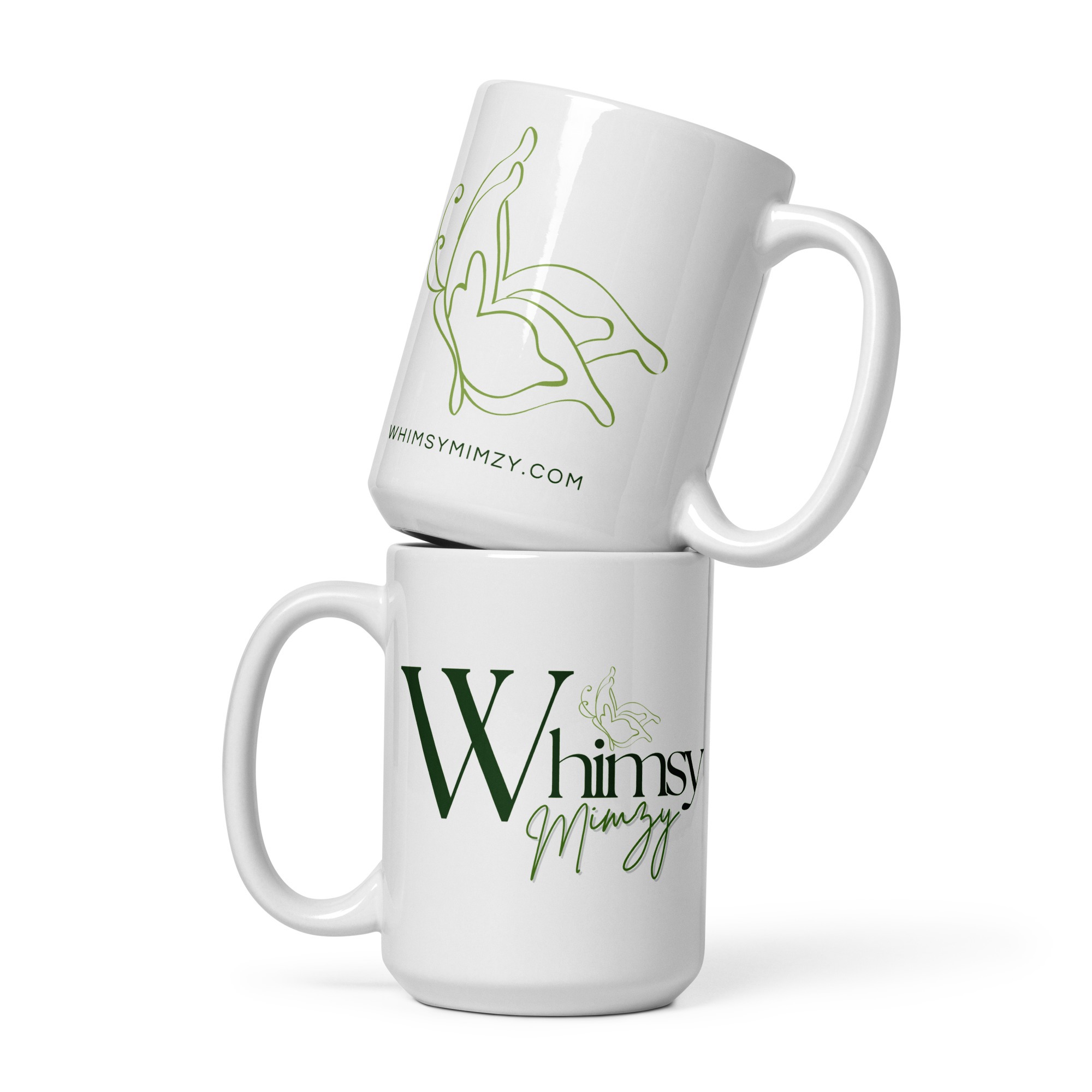 White Glossy Mug – Butterfly | Whimsy Mimzy Branded - Image 2