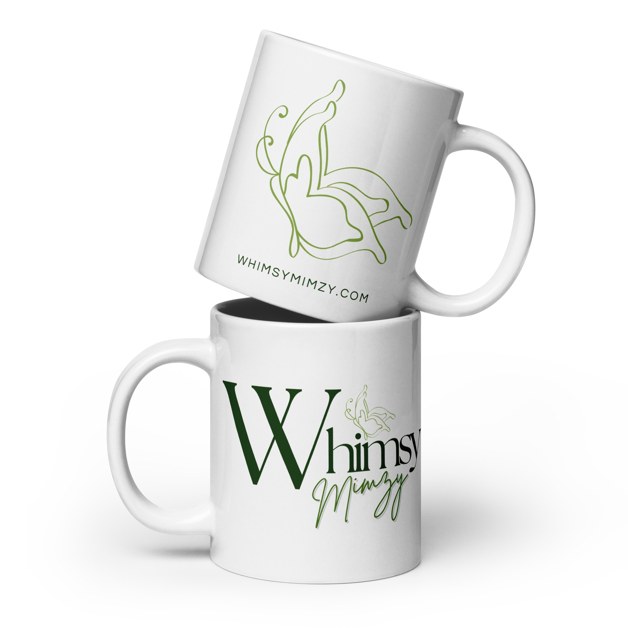 White Glossy Mug – Butterfly | Whimsy Mimzy Branded - Image 3